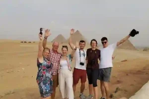 View of the three pyramids of Giza from Marsa Alam trip.
