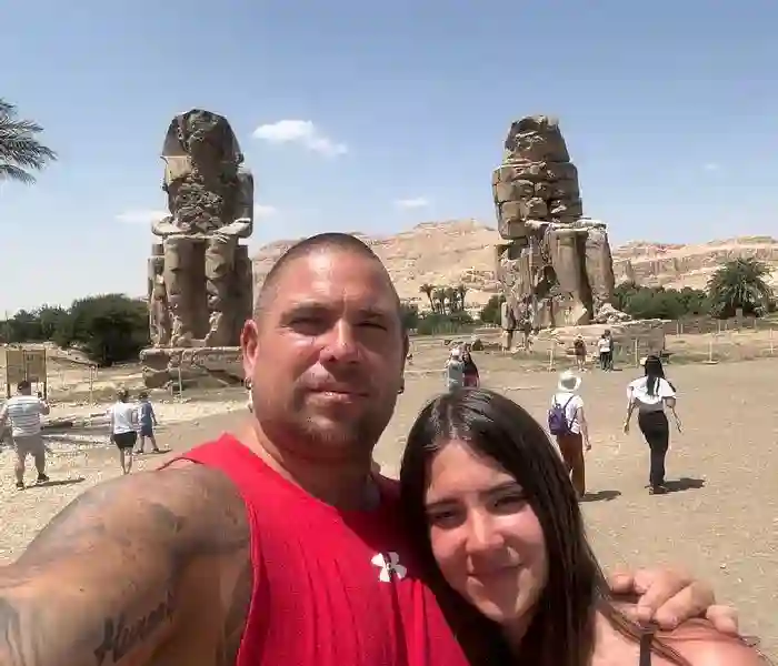 Tourists visiting Luxor statues during Hurghada private tours with Manolo Tours Egypt